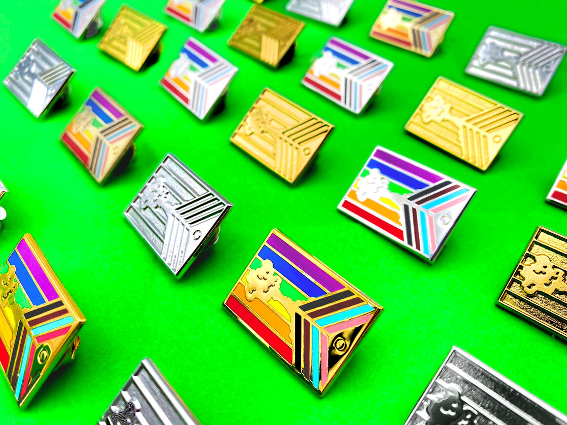 Stratovolcano enamel pin - Progress Pride Flag version