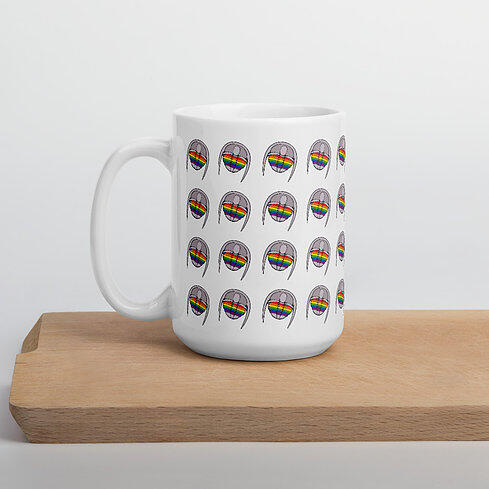 Trilobite mug featuring LGBT+ pride flags