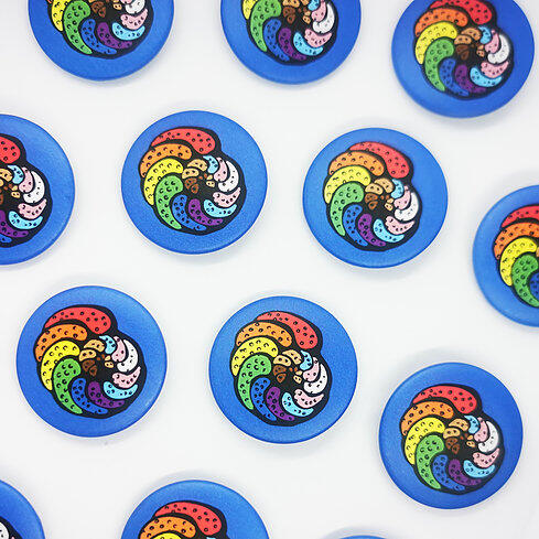 Foraminifera button badges featuring LGBT+ pride flags