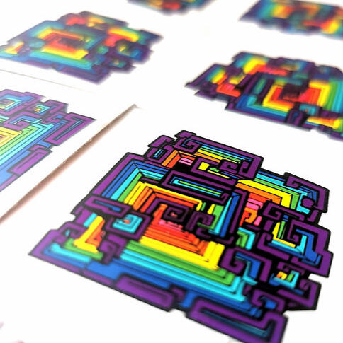 Bismuth mineral crystal stickers featuring LGBT+ pride flags