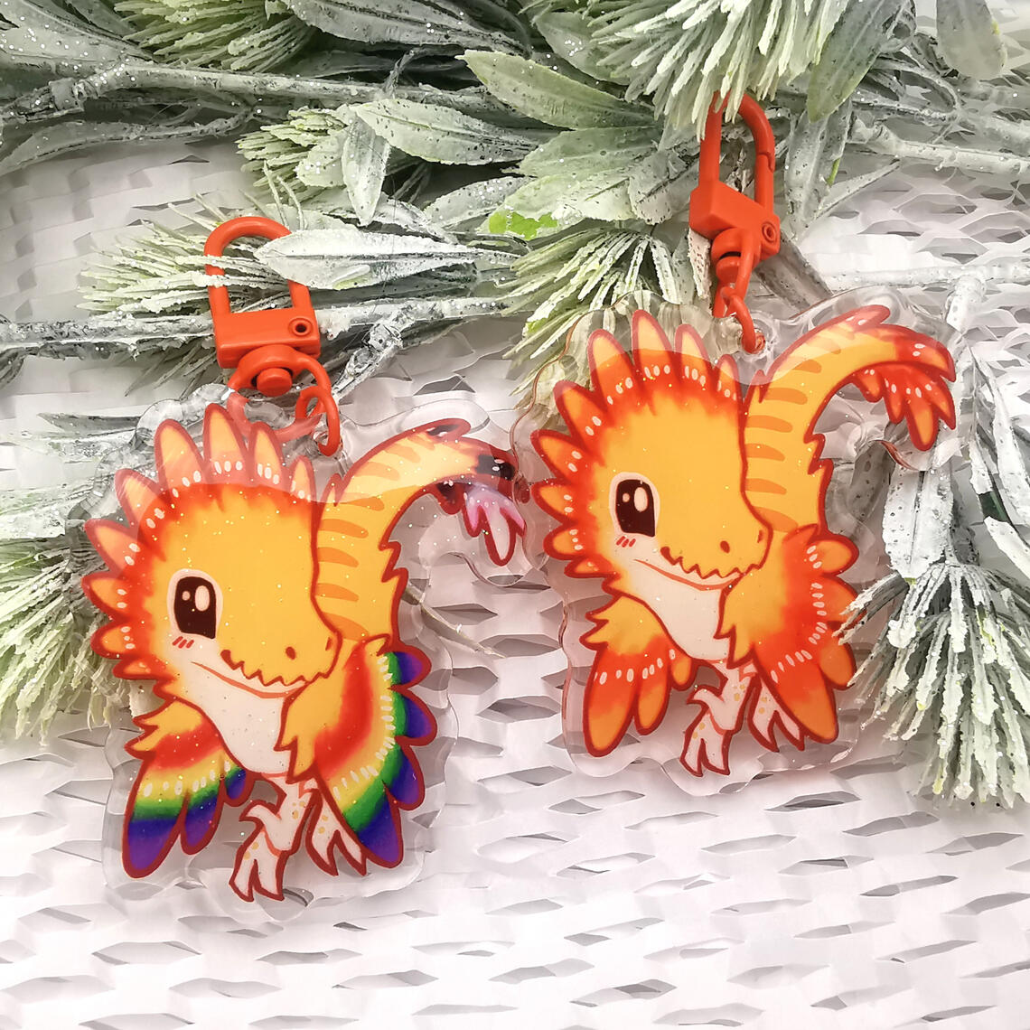 Pride orange chibi cute Velociraptor raptor dromeosaur dinosaur keychain
