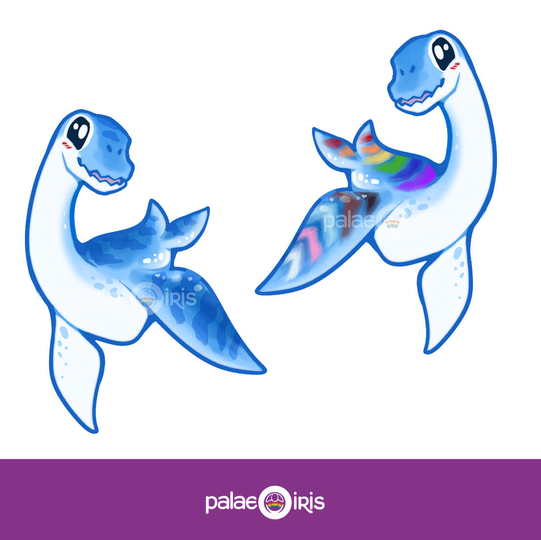 Pride blue chibi cute Plesiosaur dinosaur palaeoart paleoart cartoon drawing