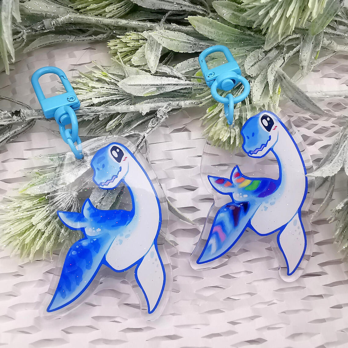 Pride blue chibi cute Plesiosaur dinosaur keychain