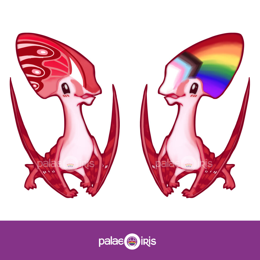 Pride red chibi cute pterosaur dinosaur palaeoart cartoon drawing