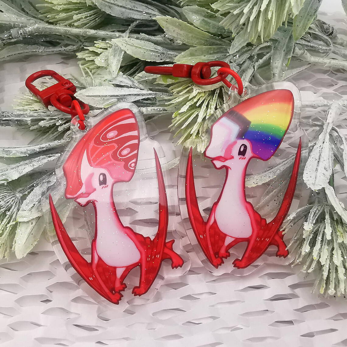 Pride red chibi cute pterosaur dinosaur keychain
