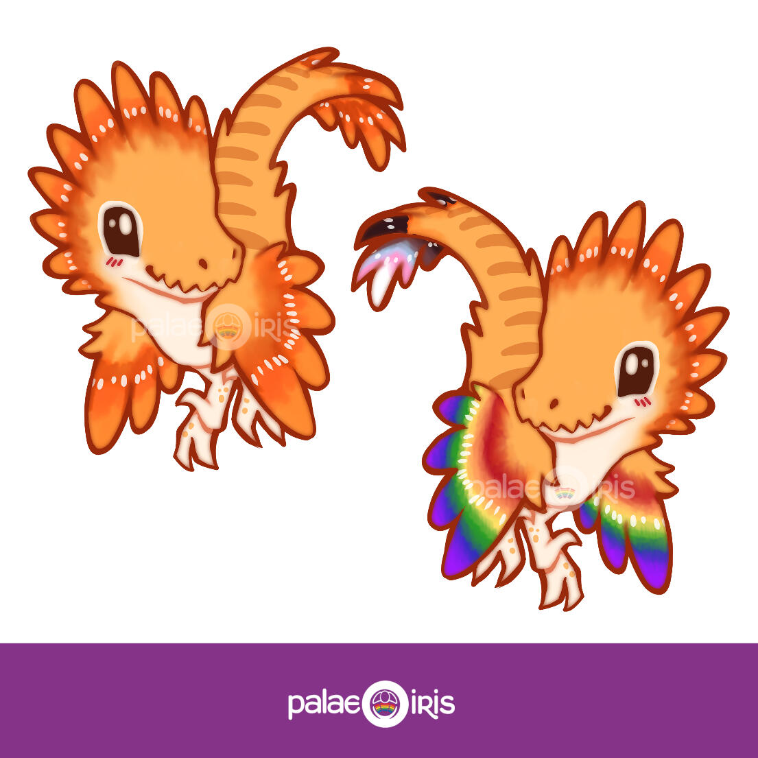 Pride orange chibi cute Velociraptor raptor dromeosaur dinosaur paleoart cartoon drawing