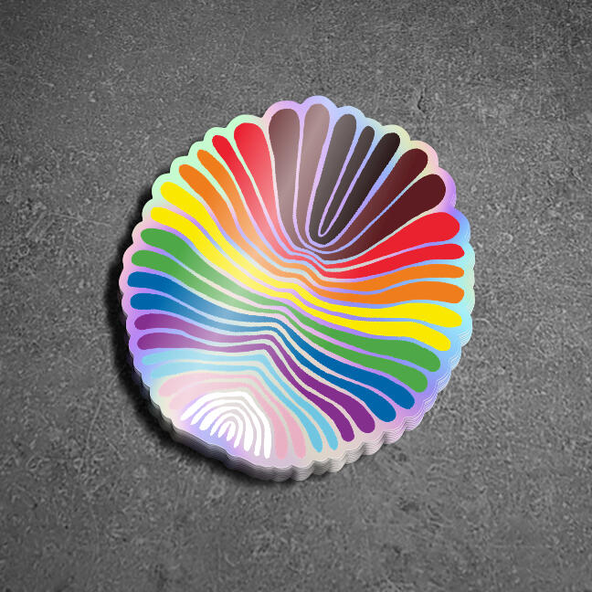 Dickinsonia sticker featuring LGBT+ Progress Pride Flag.