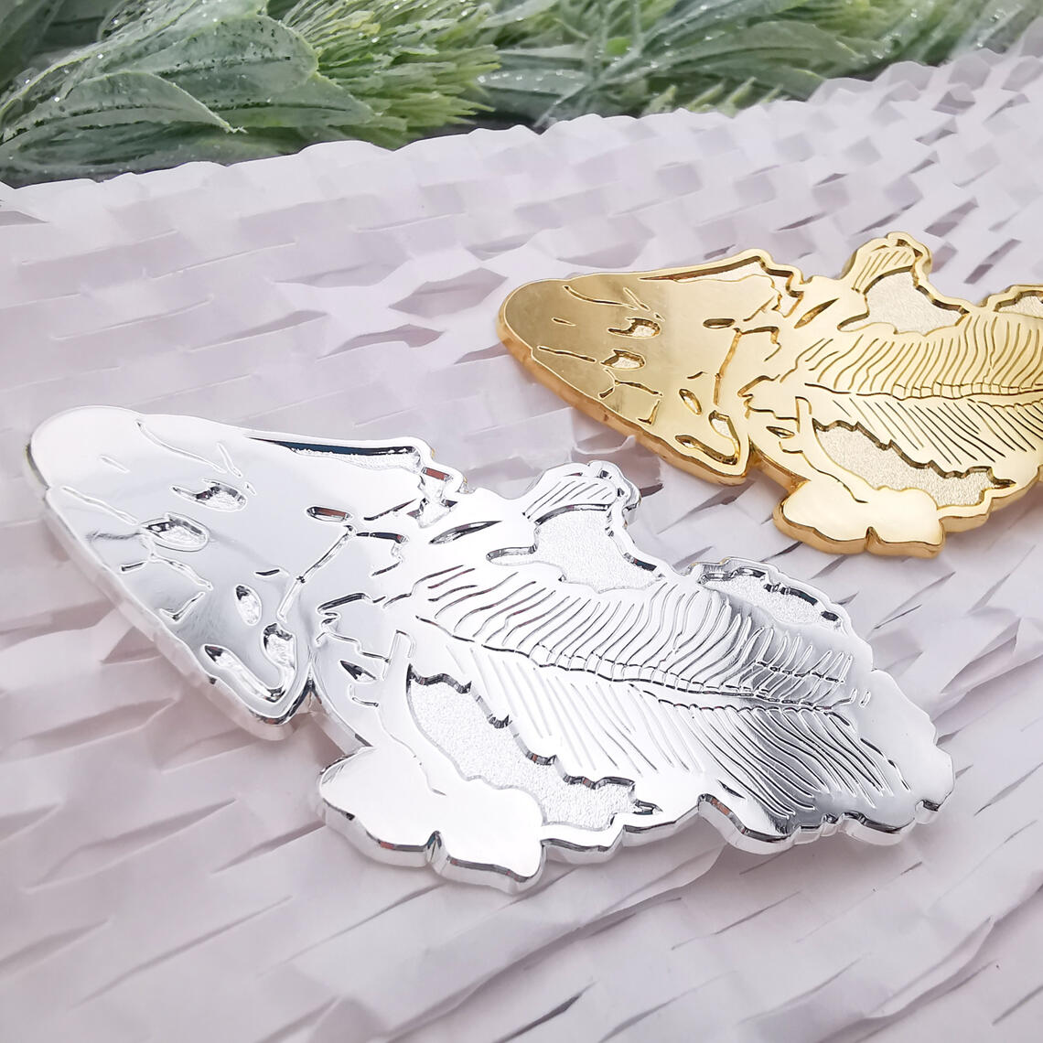 Tiktaalik gold and silver metal pins featuring LGBT+ Progress Pride Flag.