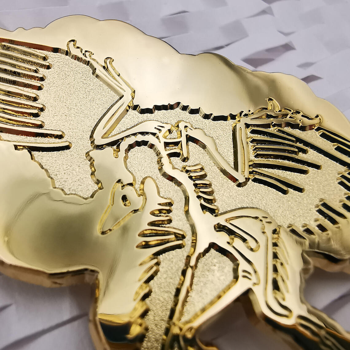 Archaeopteryx lithographica gold metal pins featuring LGBT+ Progress Pride Flag.