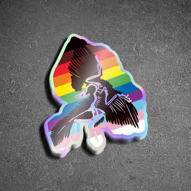 Archaeopteryx lithographica sticker featuring LGBT+ Progress Pride Flag.
