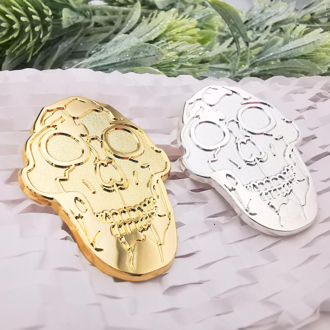 Lucy the Australopithecus gold and silver metal pins featuring LGBT+ Progress Pride Flag.