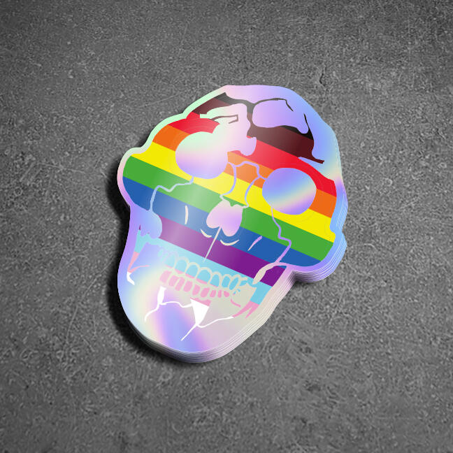 Lucy the Australopithecus sticker featuring LGBT+ Progress Pride Flag.